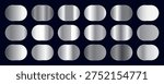 Premium silver metallic gradient collection featuring chrome, steel, aluminum and polished metal textures. This elegant vector set includes smooth gradient swatches, shiny silver surfaces, brushed metal effects and reflective chrome finishes.