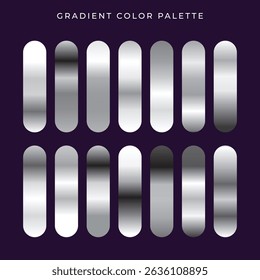Amostras de gradiente metálico prata premium projetadas para projetos de interface do usuário, Web e impressão. Ideal para modelos modernos, marcas, fundos e composições gráficas criativas.