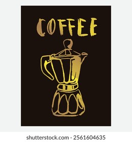 Premium sketch illustration of Robusta Arabica coffee in ink and gold on digital paper for poster design, packaging, labels, stickers, cafes, restaurants, menus, art prints, paper walls, fabric patter