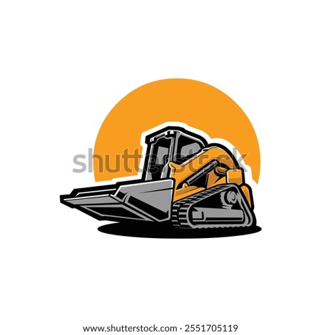 Premium Skid Steer Tracked Loader, Bulldozer Vector Art Illustration