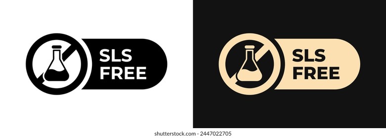 Premium SLS or SLES free label vector design for packaging. No SLS icon gold illustration, logo, symbol, sign, stamp, tag, emblem, mark or seal for package. Chemical allergens free product sticker.