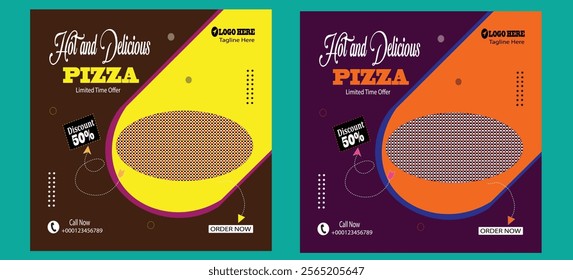 Premium social media post and promotion banner design template. Pizza banner design template.Hot and Delicious Pizza social media post Design with vector.