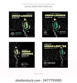 Premium Social Media Post Template for Indie Music Fest in y2k brutalism style green with black background vector 