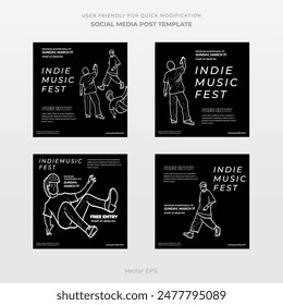 Premium Social Media Post Template for Indie Music Fest in y2k brutalism style white with black background vector 