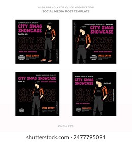 Premium Social Media Post Template for Indie Music Fest in y2k brutalism style pink orange with black background vector 