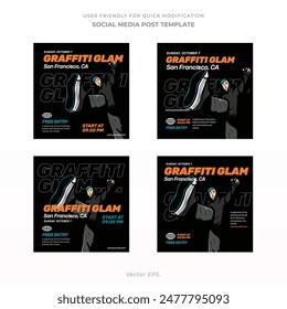 Premium Social Media Post Template for Indie Music Fest in y2k brutalism style orange green with black background vector 