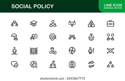 Premium Social Policy Icon Set - High-Quality Graphics for Community, Inclusion, and Advocacy-Themed Projects outline style