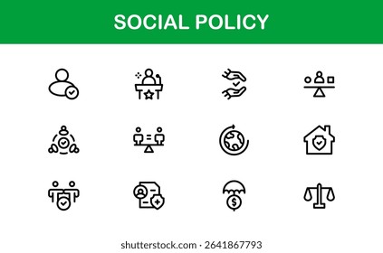 Premium Social Policy Icon Set - High-Quality Graphics for Community, Inclusion, and Advocacy-Themed Projects outline style