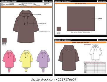 PREMIUM SOLID HOODED HALF SLEEVE TEE EDITABLE EMPTY TECHPACK MEASUREMENT TEMPLATE
