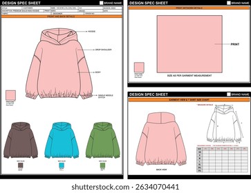 PREMIUM SOLID KIDS HOODIE EDITABLE EMPTY TECHPACK MEASUREMENT TEMPLATE