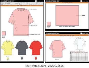 PREMIUM SOLID OVERSIZE FIT TEE EDITABLE EMPTY TECHPACK MEASUREMENT TEMPLATE