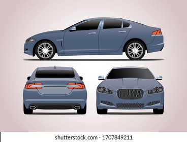 premium sport sedan, the view from three sides. Jaguar XF, first generation.