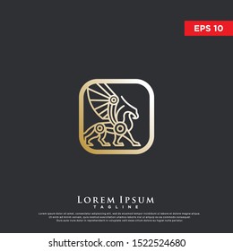 premium square griffin logo. luxurious icon, template design