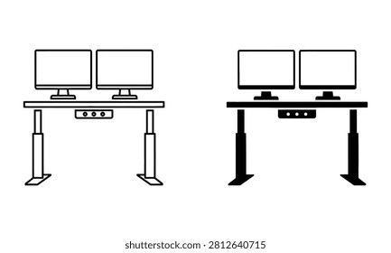 Premium Standing desk with dual monitors icon set Vector Icon Isolated on White Background