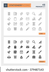 Premium Stationery Solid and Line Vector icon set