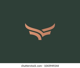 Premium steak house vector logotype. Creative linear horns wings logo.