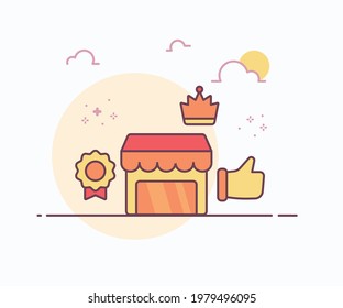 premium store concept store badge crown hand like icon with soft color solid line style