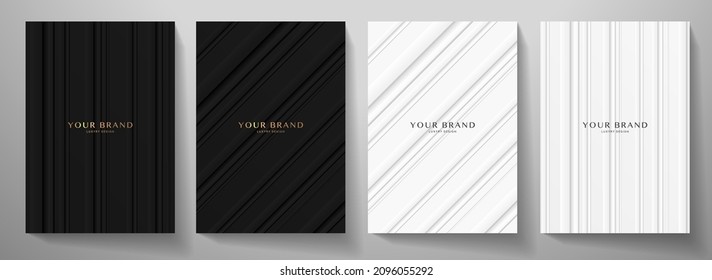 Premium stripe cover design set. Premium black and white line pattern. Formal vector background for business brochure, poster, notebook, menu template