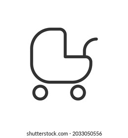 Premium stroller line icon for app, web and UI. Vector stroke sign isolated on a white background. Outline icon of stroller in trendy style.