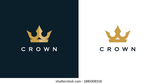 Premium style abstract gold crown logo symbol. Royal king icon. Modern luxury brand element sign. Vector illustration.