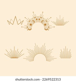 Premium style abstract gold crown symbol set. Royal king icon. Modern luxury brand element sign. Vector illustration. Premium boutique, jewelry, wedding salon logotype design concept icon.