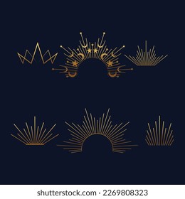 Premium style abstract gold crown symbol set. Royal king icon. Modern luxury brand element sign. Vector illustration. Premium boutique, jewelry, wedding salon logotype design concept icon.