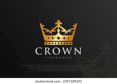 Premium style abstract gold crown logo symbol. Royal king icon design . Vector illustration