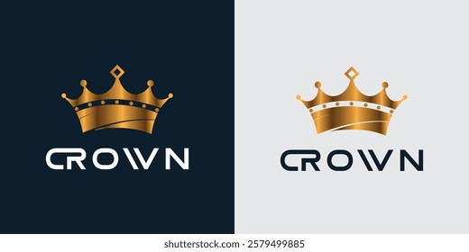 Premium style abstract gold crown logo symbol. Royal king icon. Modern luxury brand sign. Vector illustration.