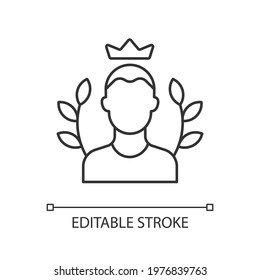 Premium subscriber linear icon. Paid version subscription. Ad-free access to video content. Thin line customizable illustration. Contour symbol. Vector isolated outline drawing. Editable stroke
