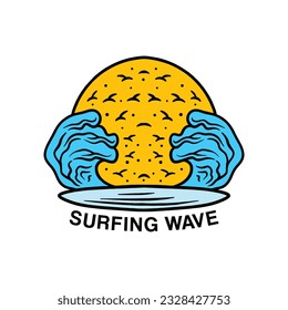 Premium Surfing Wave Vector Graphic Design illustration Vintage style Summer Beach Emblem Symbol and Icon