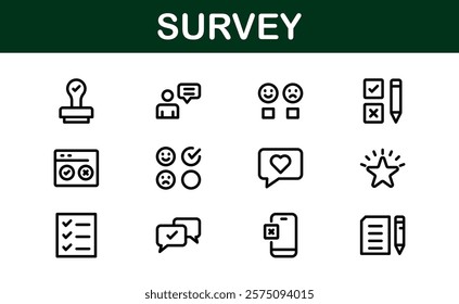 Premium Survey Icons. Clean, Editable Vectors for Data Collection, Market Research, Customer Feedback, and Polling Applications.