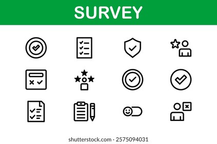 Premium Survey Icons. Clean, Editable Vectors for Data Collection, Market Research, Customer Feedback, and Polling Applications.