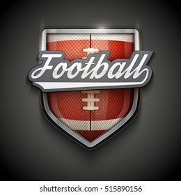 Premium symbol of American Football label and emblem. Shield with ball. Symbol of sport clubs. Vector Illustration.