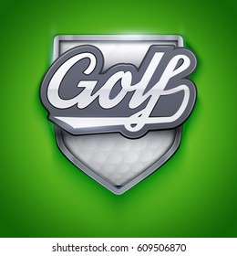 Premium symbol of Golf label and emblem. Shield with basketball ball. Symbol of sport clubs. Vector Illustration.