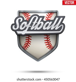 Premium symbol of Softball label. Symbol of sport or club with shield and tag. Vector Illustration isolated on white background.