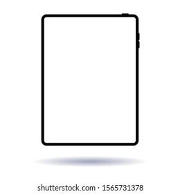 Premium tablet touch screen. Trendy ultra thin frame design. Web icon of mini computer. Blank monitor template. Isolated vector illustration.