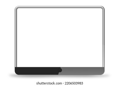 Premium tablet in trendy thin frame design, black tablet computer horizontal mockup, vector illustration