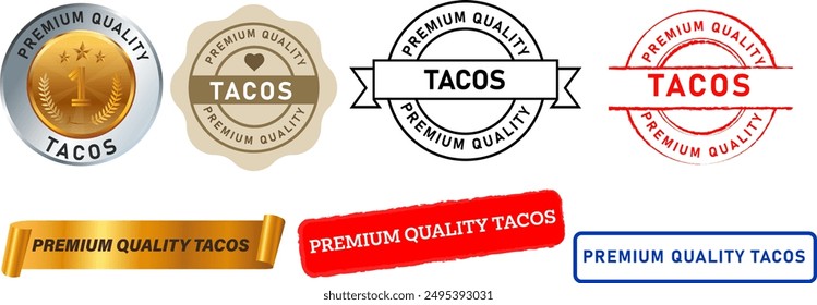 sello de tacos premium colección de alimentos Marca de agua de iconos rojo azul oro marrón color cinta