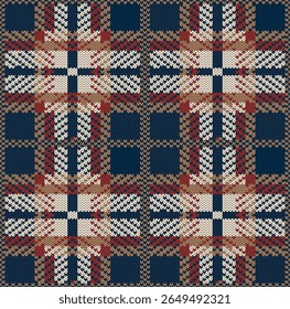 Premium tartan knitted seamless pattern. Luxurious plaid knit vector background. Intricate knit plaid Texture pattern.