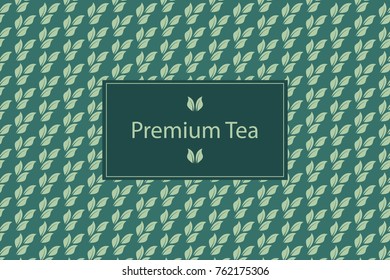 Premium tea with an inscription.  Tea package with leaf pattern on green background.  Vector illustration design.