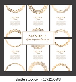 Premium templates with oriental ornaments, borders and patterns. Golden luxury round mandalas elements for identity, web and prints