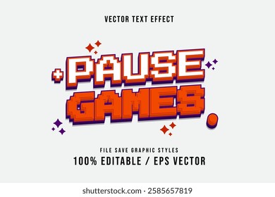 Premium Text Effect Pause Games, Editable Template Vector.
