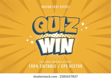 Premium Text Effect Quiz Win, Editable Template Vector.