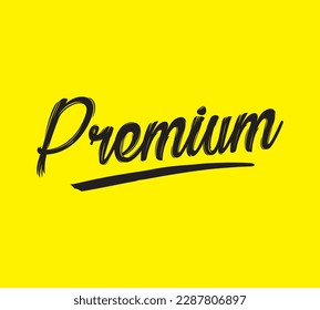 premium text on yellow background.