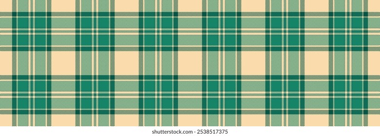 Premium texture background plaid, curved pattern textile check. Scratched seamless tartan fabric vector in teal and navajo white colors palette.