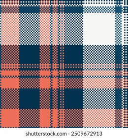 Premium texture background plaid, periodic tartan textile check. Diverse fabric seamless pattern vector in cyan and red colors palette.