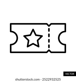 Premium ticket, cinema ticket with a star symbol, movie, match pass vector icon in line style design for website, app, UI, isolated on white background. Editable stroke. EPS 10 vector illustration.