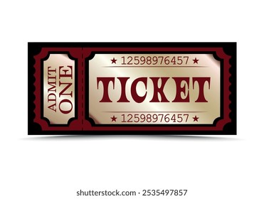 Ticket de Premium. Plantilla de boleto de entrada aislada sobre fondo blanco. Ilustración vectorial para Sitios web, App, cines, clubes, eventos sociales y diseño creativo.