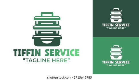 Un logotipo de servicio premium de tiffin adecuado para la entrega de comidas de lujo y servicios de comedor en el hogar.
