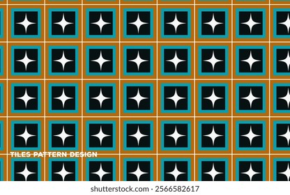 Premium Tiles Pattern Design with Vector. Cyan and Coral Color Tiles Pattern Design.